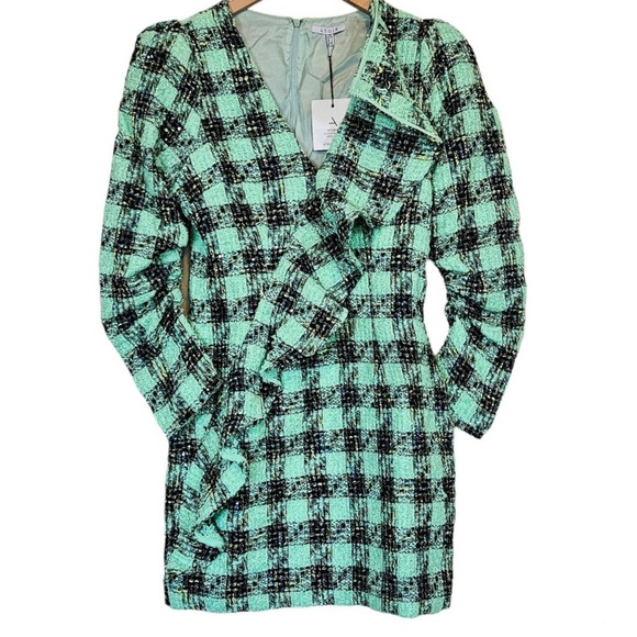 Atoir “Leave Me Be” Aspen Green Dress | Plaid Tweed Mini‎ Dress, Size XS/6 - Picture 1 of 7
